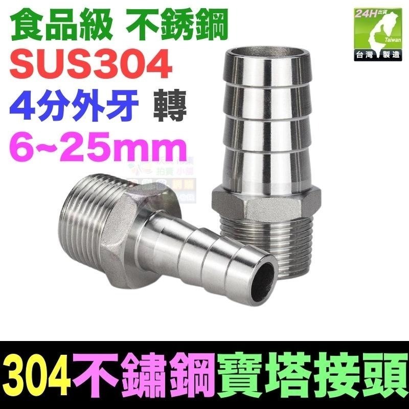 🐞㊣【水博士】304不鏽鋼 全銅 內外牙 寶塔接頭 6~25mm 4分螺紋 直插軟管接頭 軟硬管對接-細節圖8