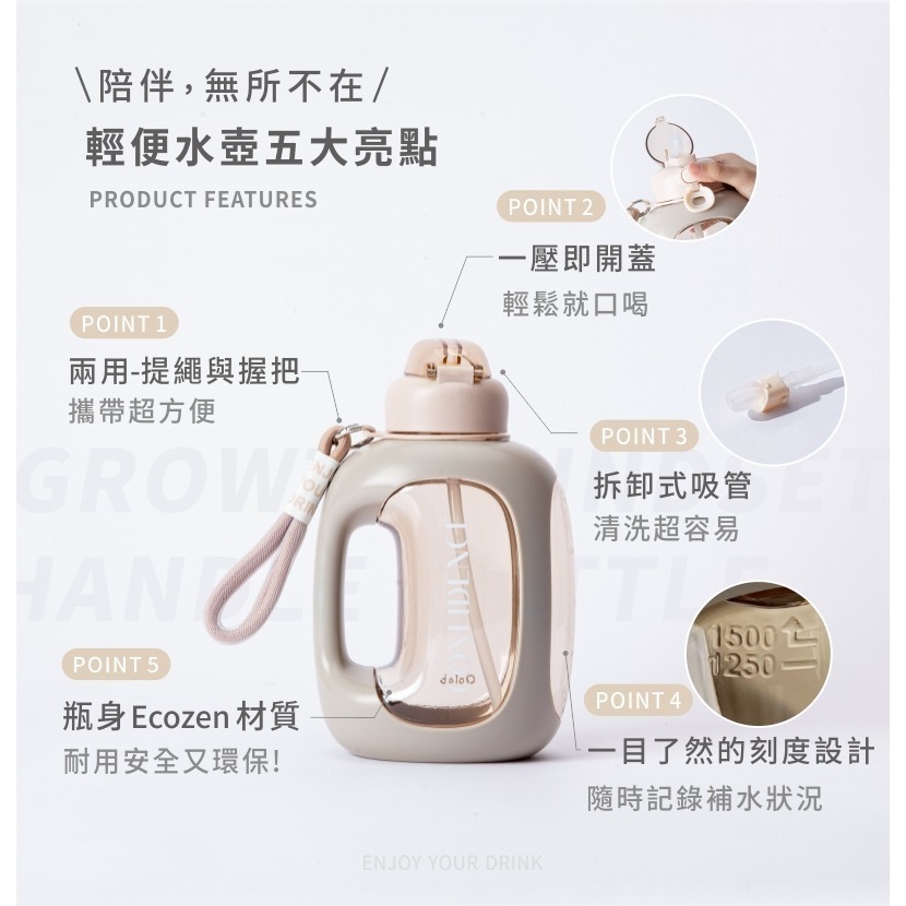 【限時購】 良杯製所 關鍵字系列 大容量輕便水壺1500ml-細節圖3