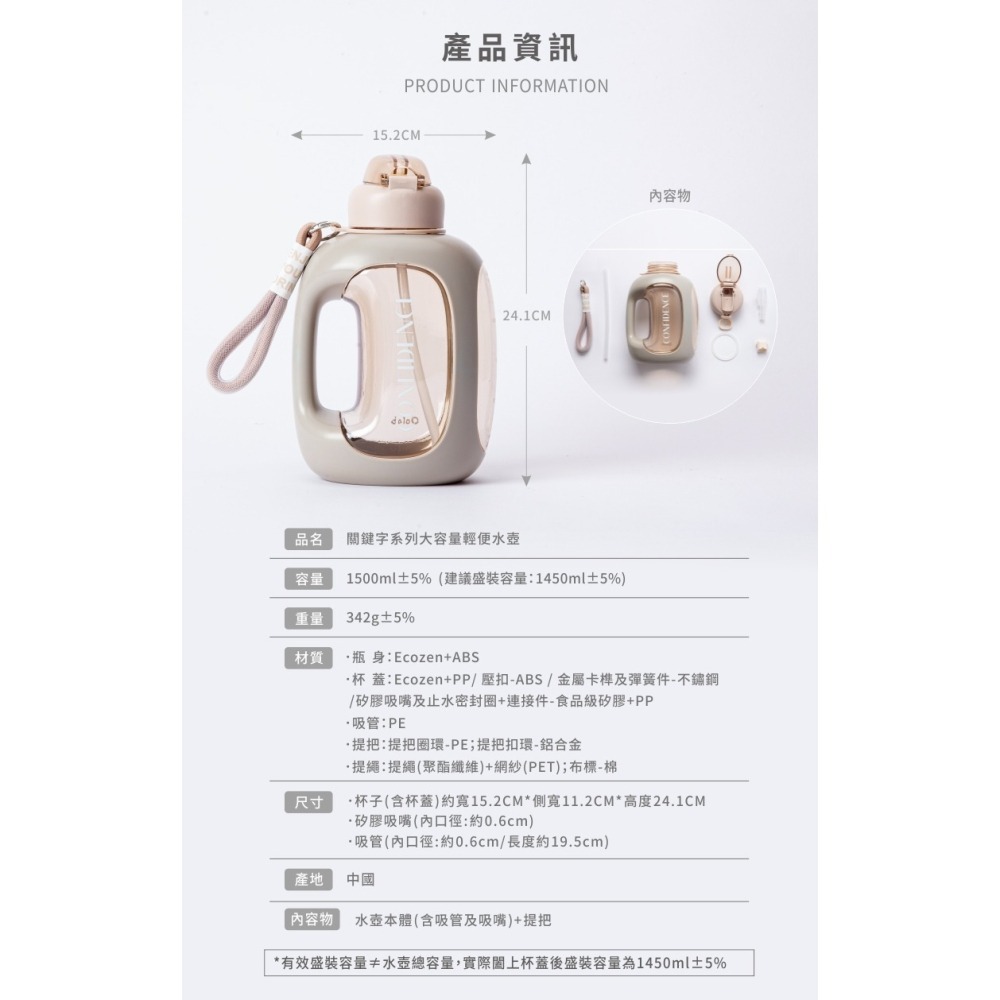 【限時購】 ！新色上架！「良杯製所」關鍵字系列 大容量輕便水壺1500ml-細節圖10