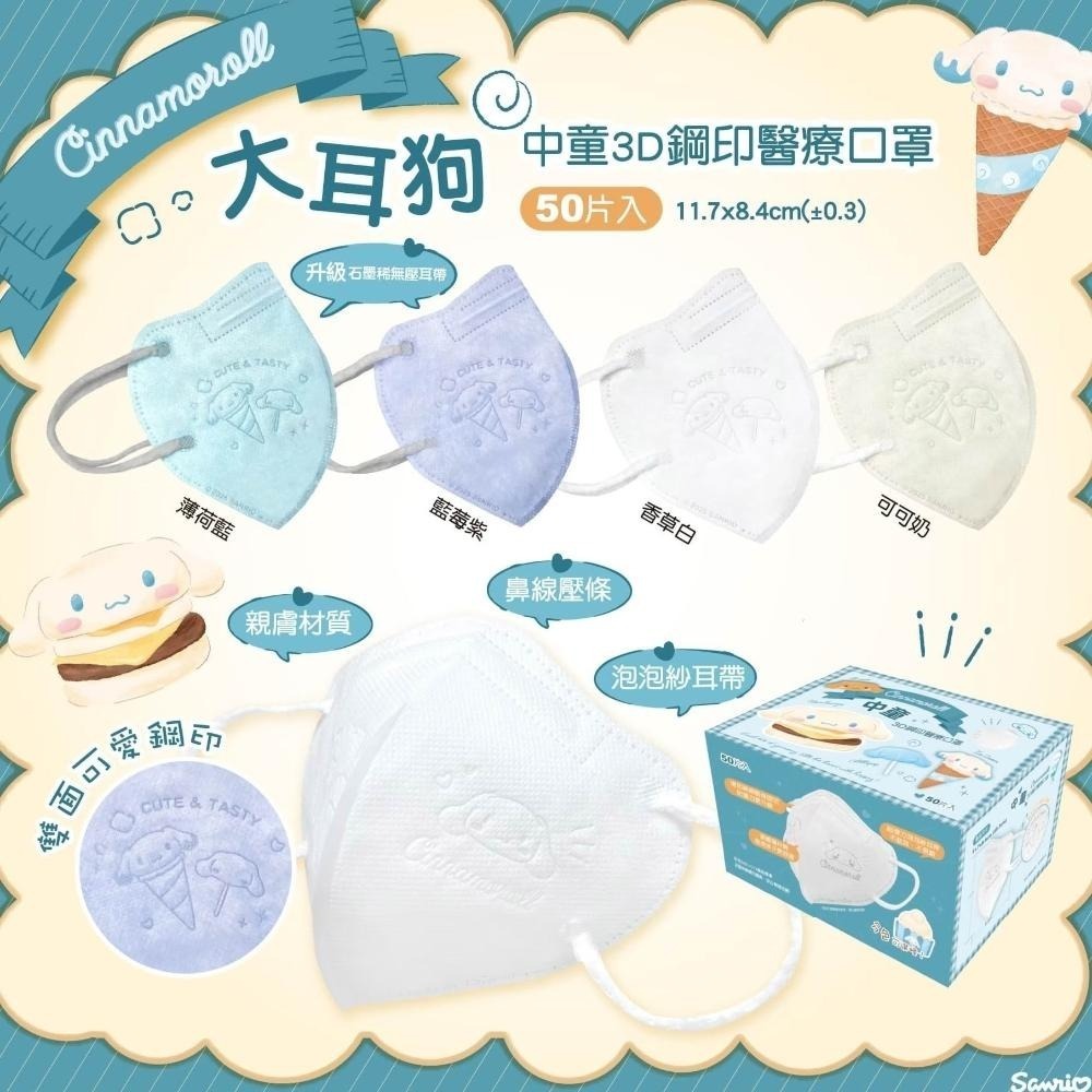 【興安】大耳狗甜筒款 兒童/中童/幼童 3D立體醫用口罩 (50入/盒)-細節圖3