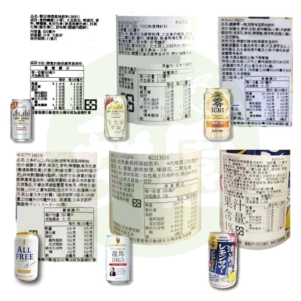 Asahi 朝日 / 麒麟 / 三得利 / Sapporo / 龍馬 350ml 日本進口 無酒精啤酒 單罐【甜園】-細節圖7