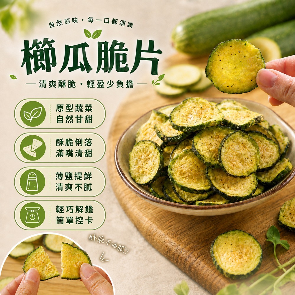 【甜園】櫛瓜脆片 50g 櫛瓜脆片 蔬菜脆片 蔬果脆片 脫水蔬菜 辦公室零食 團購零嘴 減糖零食 素食  追劇零食推薦-細節圖2