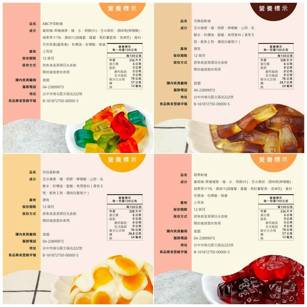 軟糖繽紛樂(無糖粉)(380g) 捷克軟糖 造型軟糖 婚禮小物 派對 生日 禮物 軟糖 水果軟糖 綜合軟糖【甜園】-細節圖4