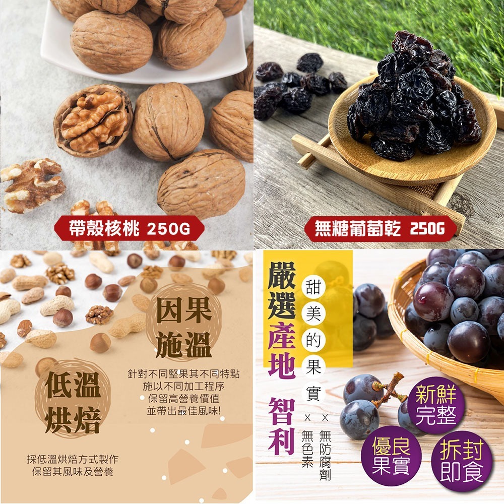 年節禮盒-A款 無糖葡萄乾 帶殼核桃250g 低溫烘焙 水果乾 葡萄 堅果 每日堅果 過年必備 送禮好用 【甜園】-細節圖3