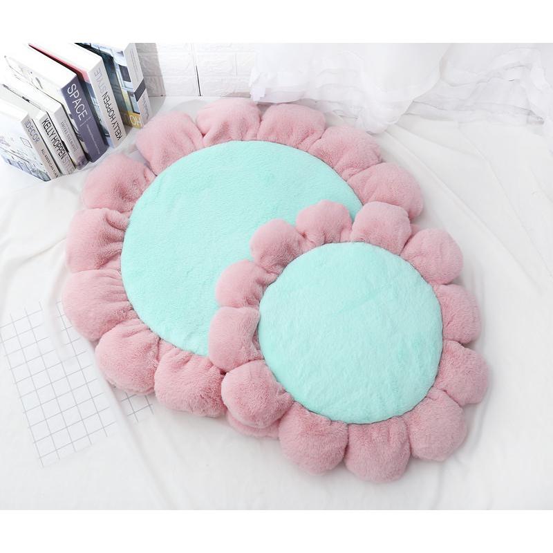 2024年秋冬新款軟糯兔絨花朵地墊寵物墊子貓窩狗狗坐墊少女心圓形花朵地毯-細節圖2