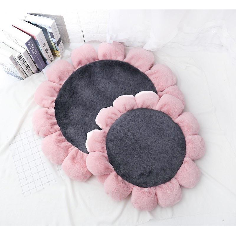 2024年秋冬新款軟糯兔絨花朵地墊寵物墊子貓窩狗狗坐墊少女心圓形花朵地毯-細節圖3
