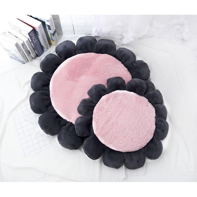 2024年秋冬新款軟糯兔絨花朵地墊寵物墊子貓窩狗狗坐墊少女心圓形花朵地毯-細節圖4