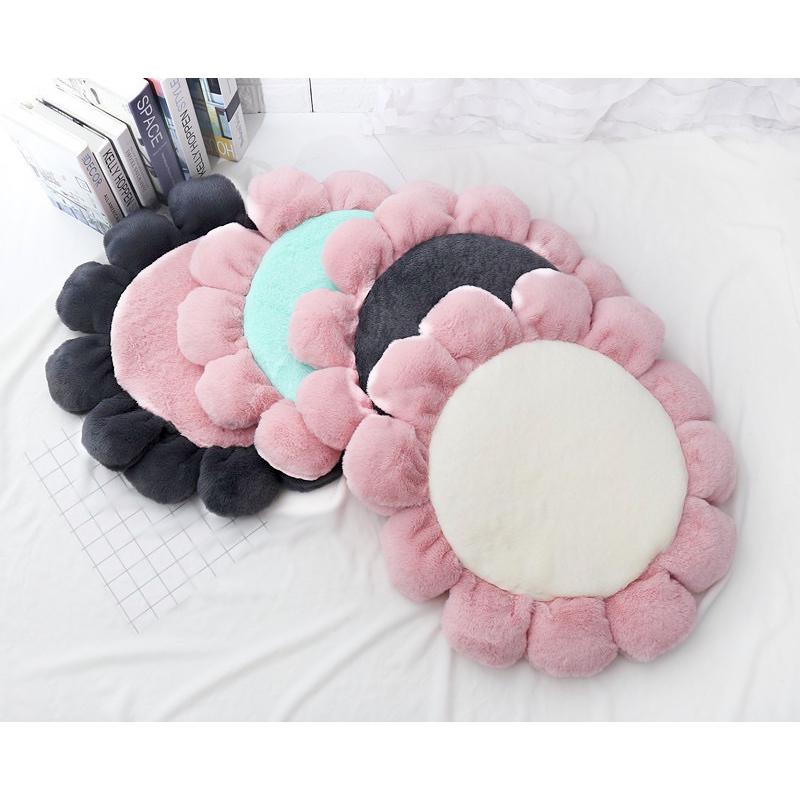 2024年秋冬新款軟糯兔絨花朵地墊寵物墊子貓窩狗狗坐墊少女心圓形花朵地毯-細節圖7