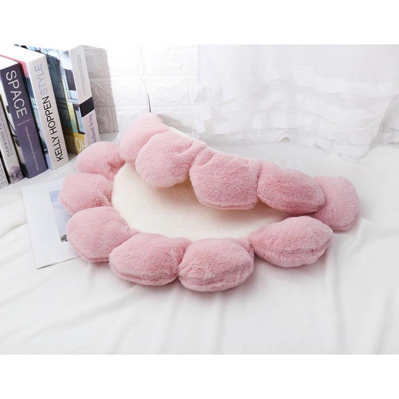 2024年秋冬新款軟糯兔絨花朵地墊寵物墊子貓窩狗狗坐墊少女心圓形花朵地毯-細節圖8