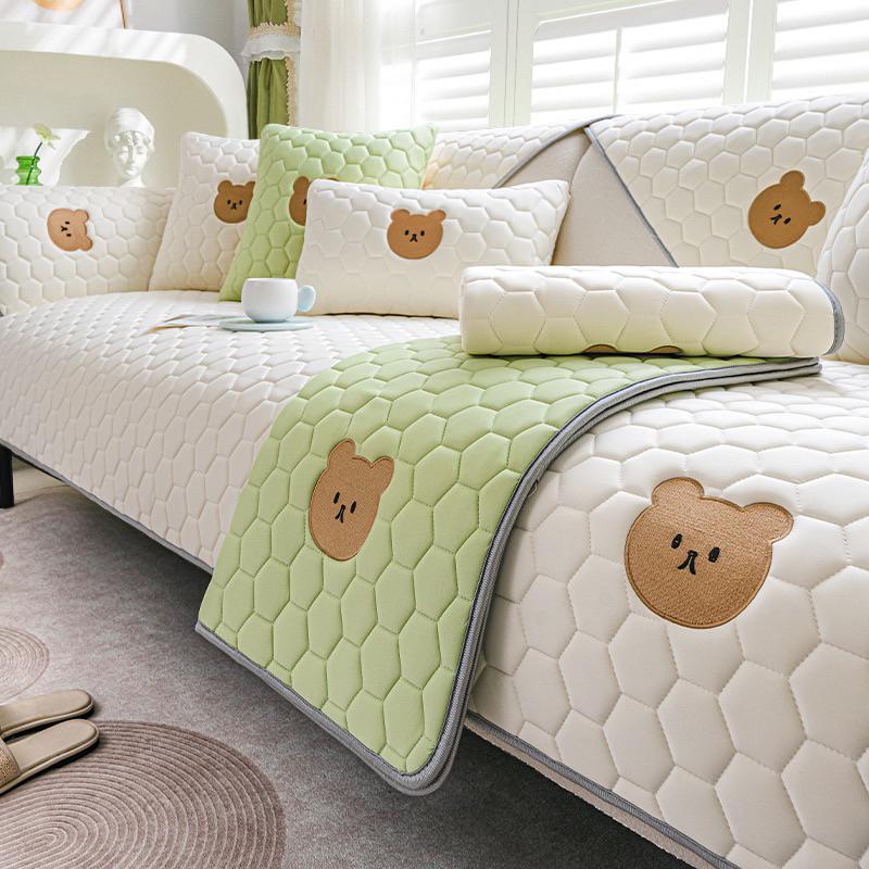 2024夏季新款小熊圖案乳膠涼感沙發墊冰涼墊沙發貓墊狗墊沙發坐墊單人雙人三人沙發毯-細節圖2