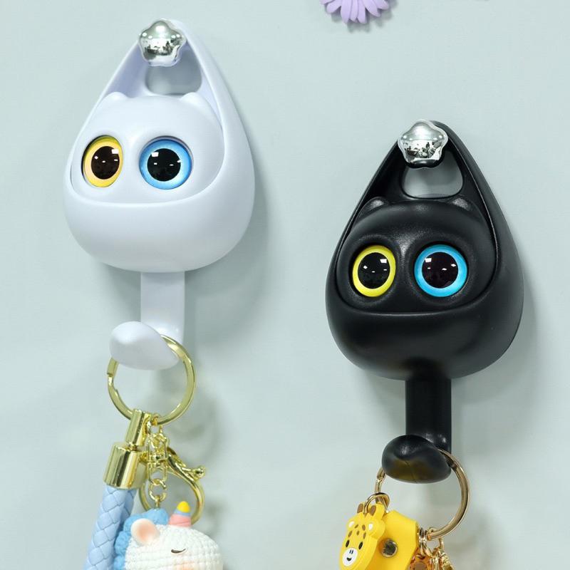 2024夏季新款卡通可愛眨眼貓咪掛鉤創意黏鉤磁吸黑貓冰箱貼牆上鉤子鑰匙掛衣鉤-細節圖4