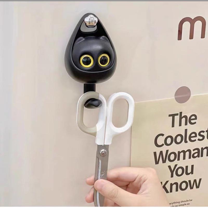 2024夏季新款卡通可愛眨眼貓咪掛鉤創意黏鉤磁吸黑貓冰箱貼牆上鉤子鑰匙掛衣鉤-細節圖9