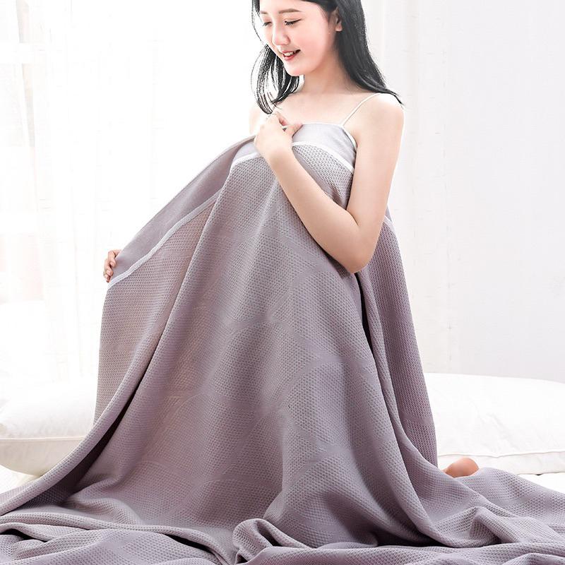 2024年夏季新款華夫格透氣毯夏涼被薄款夏季空調蓋毯素色暗花雙人全棉紗布毛巾被成人床單毯子-細節圖5