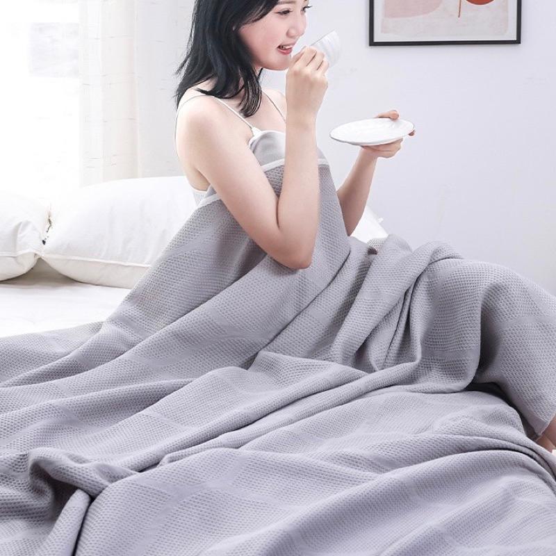 2024年夏季新款華夫格透氣毯夏涼被薄款夏季空調蓋毯素色暗花雙人全棉紗布毛巾被成人床單毯子-細節圖6