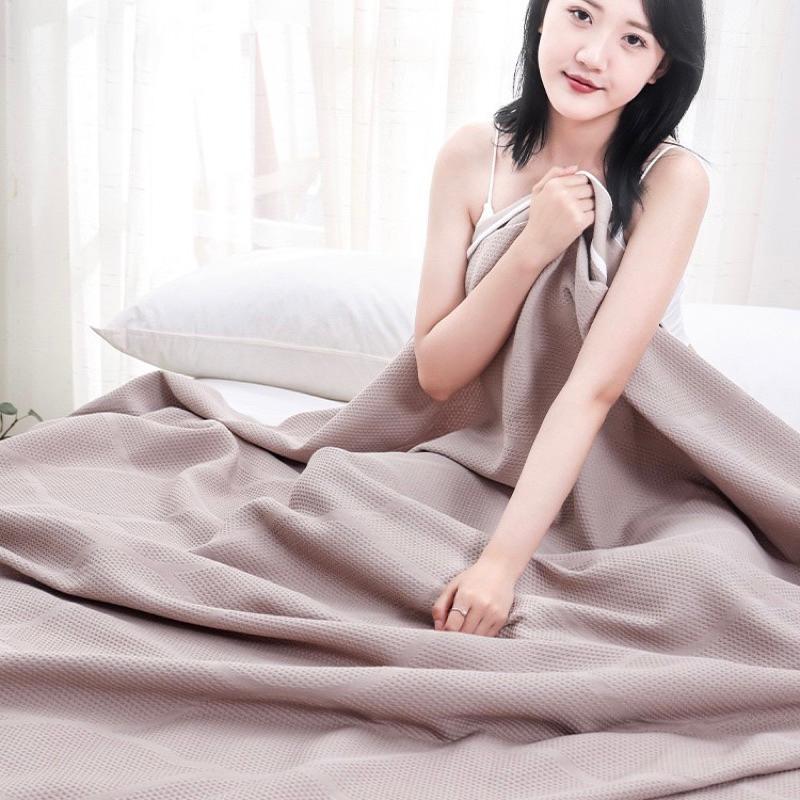 2024年夏季新款華夫格透氣毯夏涼被薄款夏季空調蓋毯素色暗花雙人全棉紗布毛巾被成人床單毯子-細節圖8