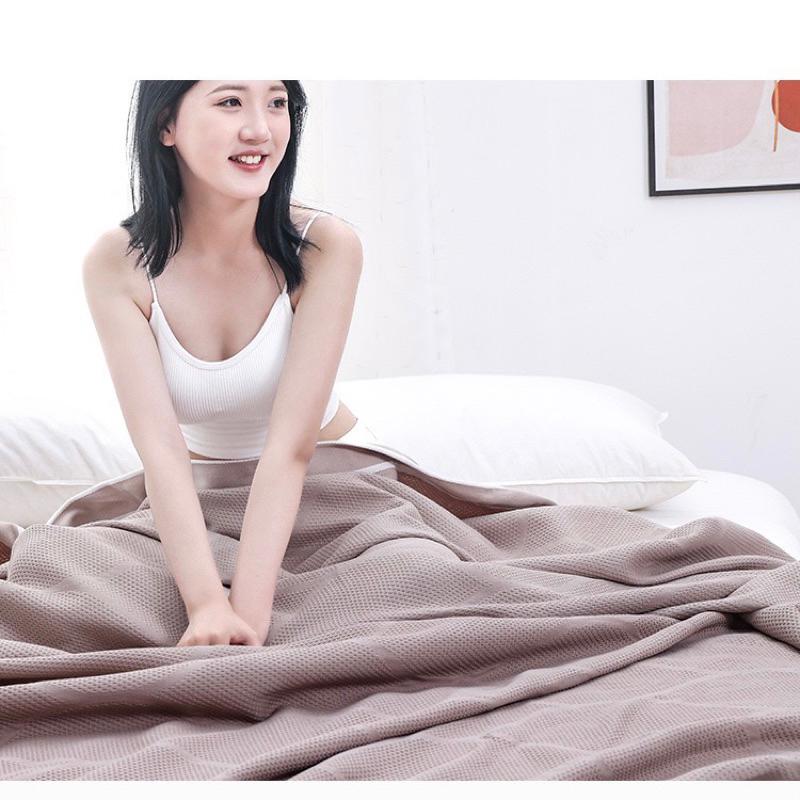 2024年夏季新款華夫格透氣毯夏涼被薄款夏季空調蓋毯素色暗花雙人全棉紗布毛巾被成人床單毯子-細節圖9