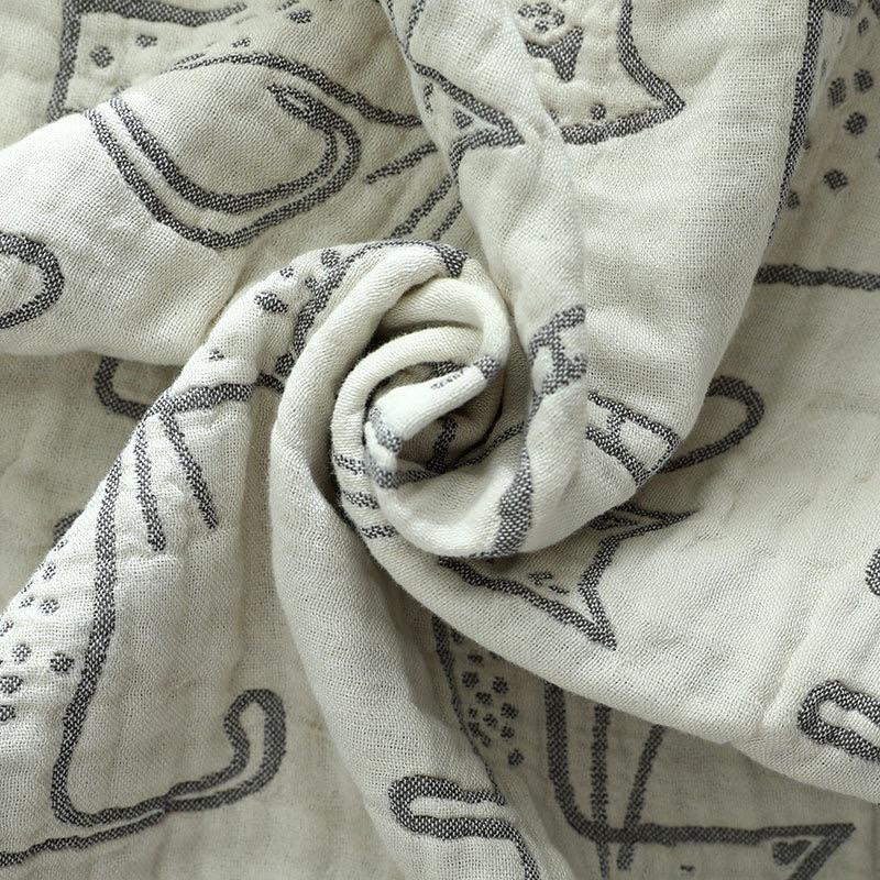 2024年夏季新款日系貓咪棉紗布枕巾6層褶皺加厚枕頭巾男女學生枕頭巾-細節圖2