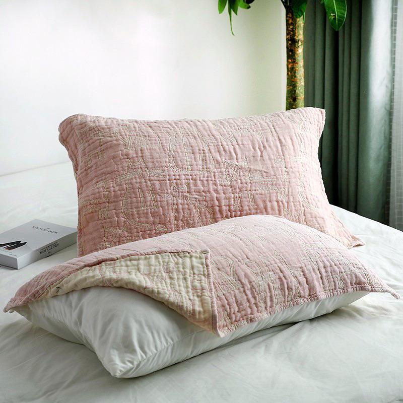 2024年夏季新款日系貓咪棉紗布枕巾6層褶皺加厚枕頭巾男女學生枕頭巾-細節圖4