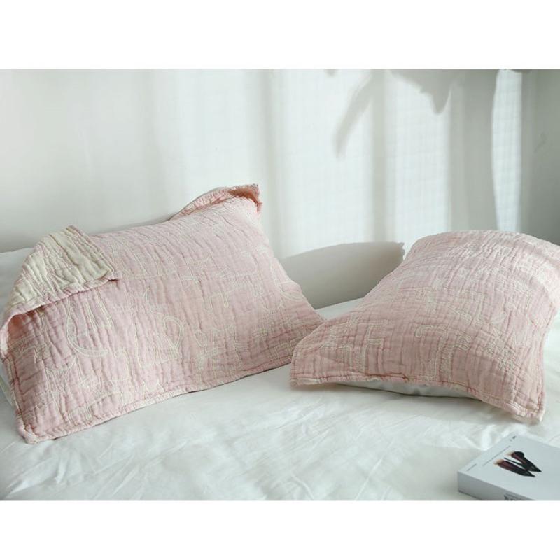 2024年夏季新款日系貓咪棉紗布枕巾6層褶皺加厚枕頭巾男女學生枕頭巾-細節圖7