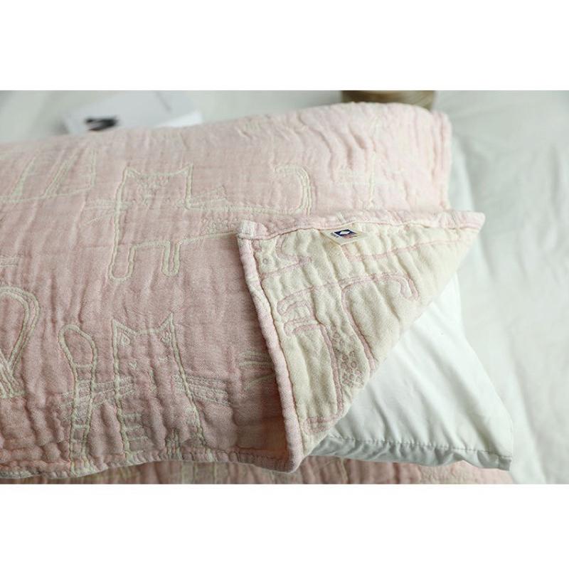 2024年夏季新款日系貓咪棉紗布枕巾6層褶皺加厚枕頭巾男女學生枕頭巾-細節圖8