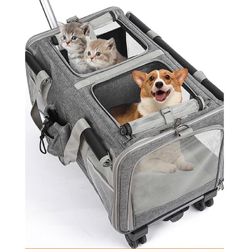 2024年夏季新款外出便攜大容量寵物拉桿箱貓包貓咪狗狗兩廂隔離透氣手提-細節圖2