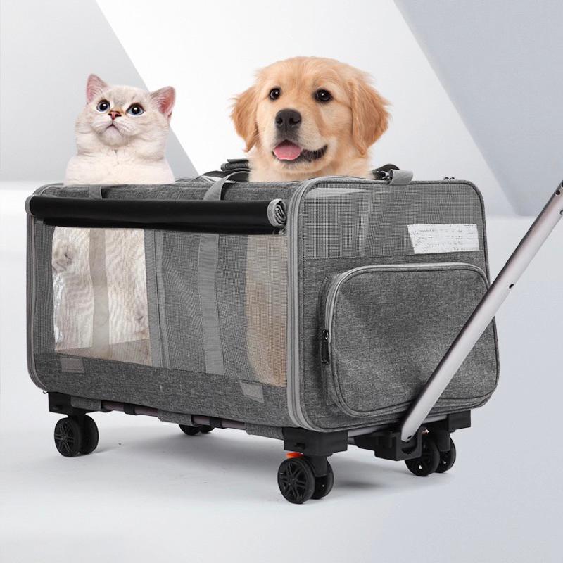2024年夏季新款外出便攜大容量寵物拉桿箱貓包貓咪狗狗兩廂隔離透氣手提-細節圖3