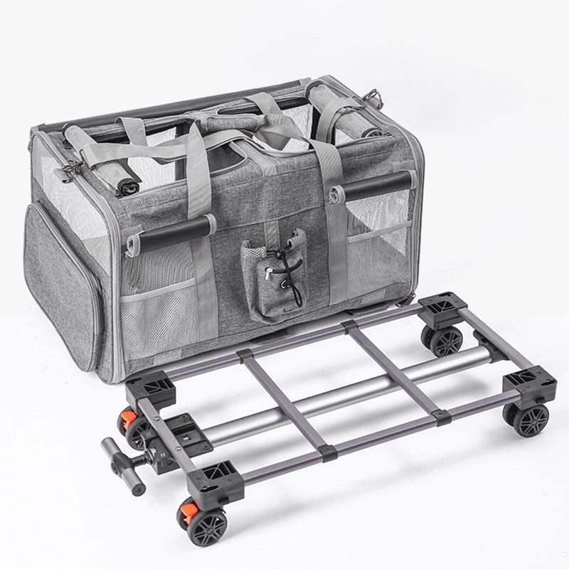 2024年夏季新款外出便攜大容量寵物拉桿箱貓包貓咪狗狗兩廂隔離透氣手提-細節圖4