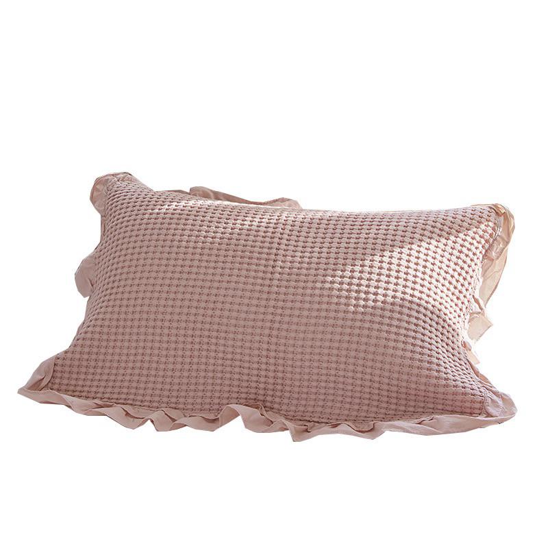 2024年夏季新款韓系華夫格純棉枕巾一條裝簡約防滑不脫落全棉荷葉邊蓋巾紗布枕巾-細節圖7