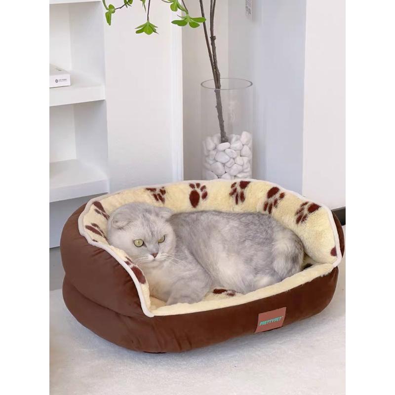 2024年秋冬新款寵物沙發窩厚實柔軟舒適護頸四季通用寵物睡窩狗窩貓窩方形寵物睡窩保暖柔軟寵物窩睡床睡墊貓-細節圖3