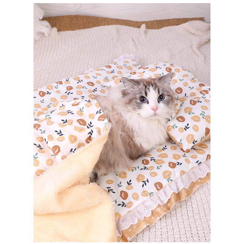2024年夏季新款公主印花四季通用貓咪床墊寵物三件套被子狗狗床貓窩可拆洗墊-細節圖9