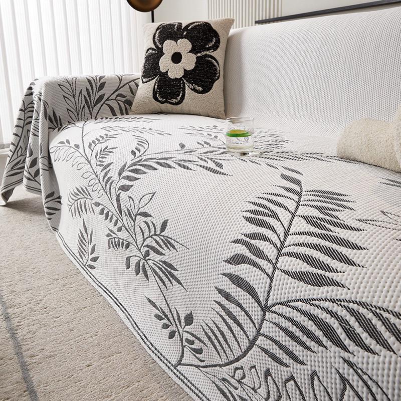 2024夏季新款樹葉紋冰絲涼感沙發巾沙發蓋毯貓墊狗墊沙發坐墊單人雙人三人沙發毯冰涼墊涼席居家生活-細節圖2