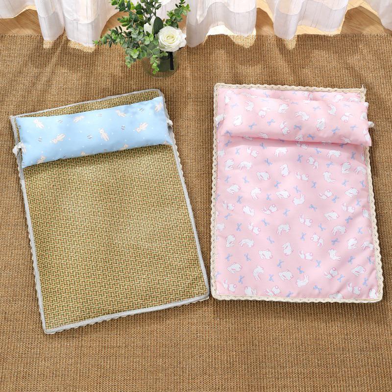 2024年夏季新款夏季藤編涼蓆枕頭墊寵物涼蓆墊貓咪涼墊防潑水不黏毛貓墊子降溫草蓆小狗墊貓窩墊-細節圖4