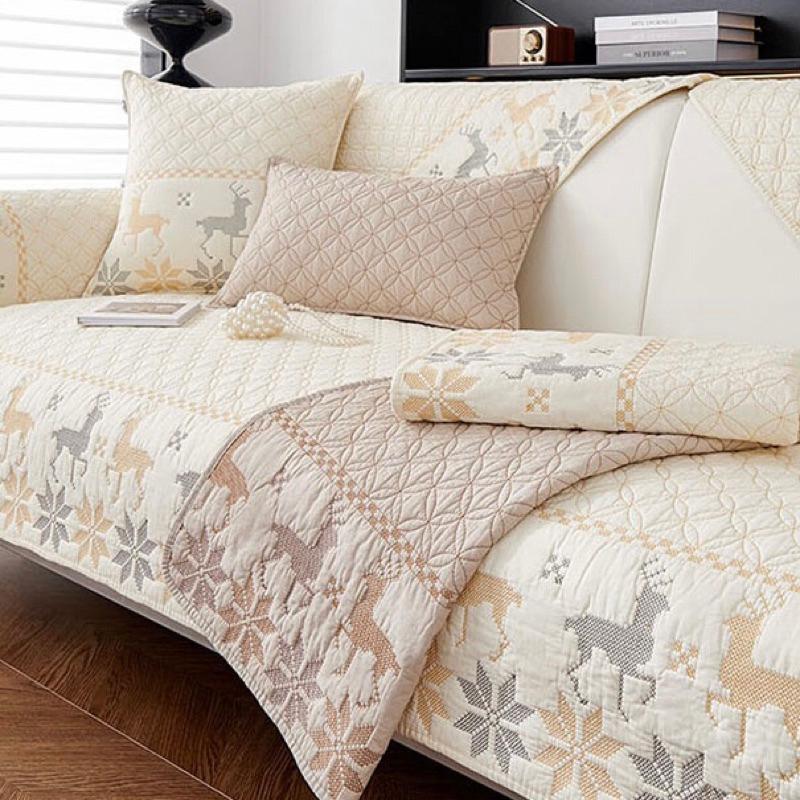 2024年春夏新款麋鹿紋路水洗棉防潑水沙發保潔墊保潔墊保潔毯沙發蓋毯貓墊狗墊沙發坐墊單人雙人三人沙發毯-細節圖2