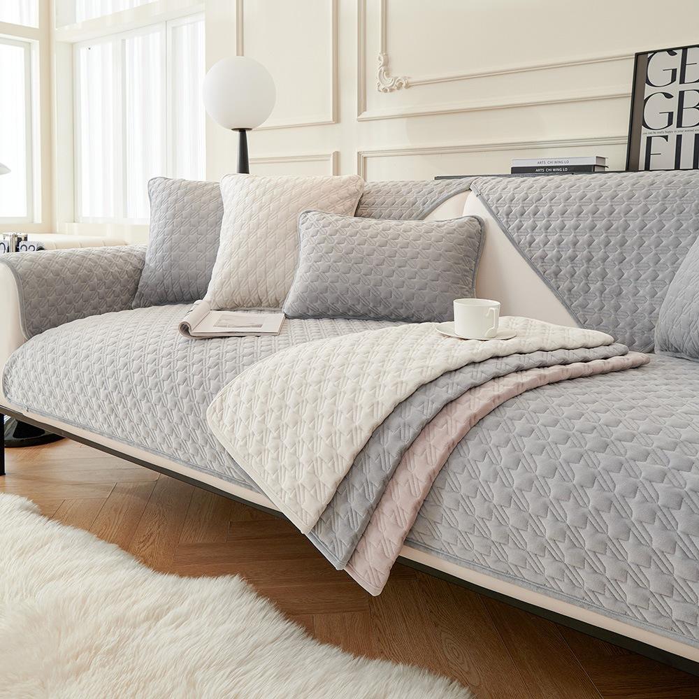 2024年夏季新款牛奶絨千鳥格紋防潑水沙發保潔墊五色可選保潔毯沙發蓋毯貓墊狗墊沙發坐墊單人雙人三人沙發毯-細節圖2