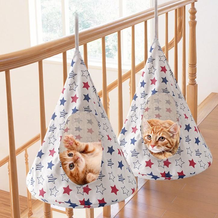 少量現貓咪錐形三角吊床貓帳篷貓吊床懸掛式貓窩狗窩寵物窩寵物睡窩吊掛貓睡袋貓懶骨頭-細節圖2