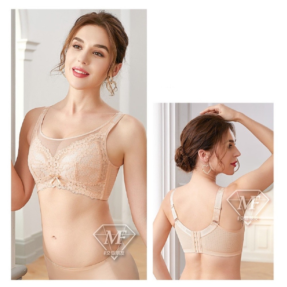 M.F 大罩杯 E F罩杯 大尺碼內衣 無鋼圈內衣 台灣現貨 全罩杯蕾絲杯面 蜂巢內杯 五排釦 透氣後背帶 A0031-細節圖9