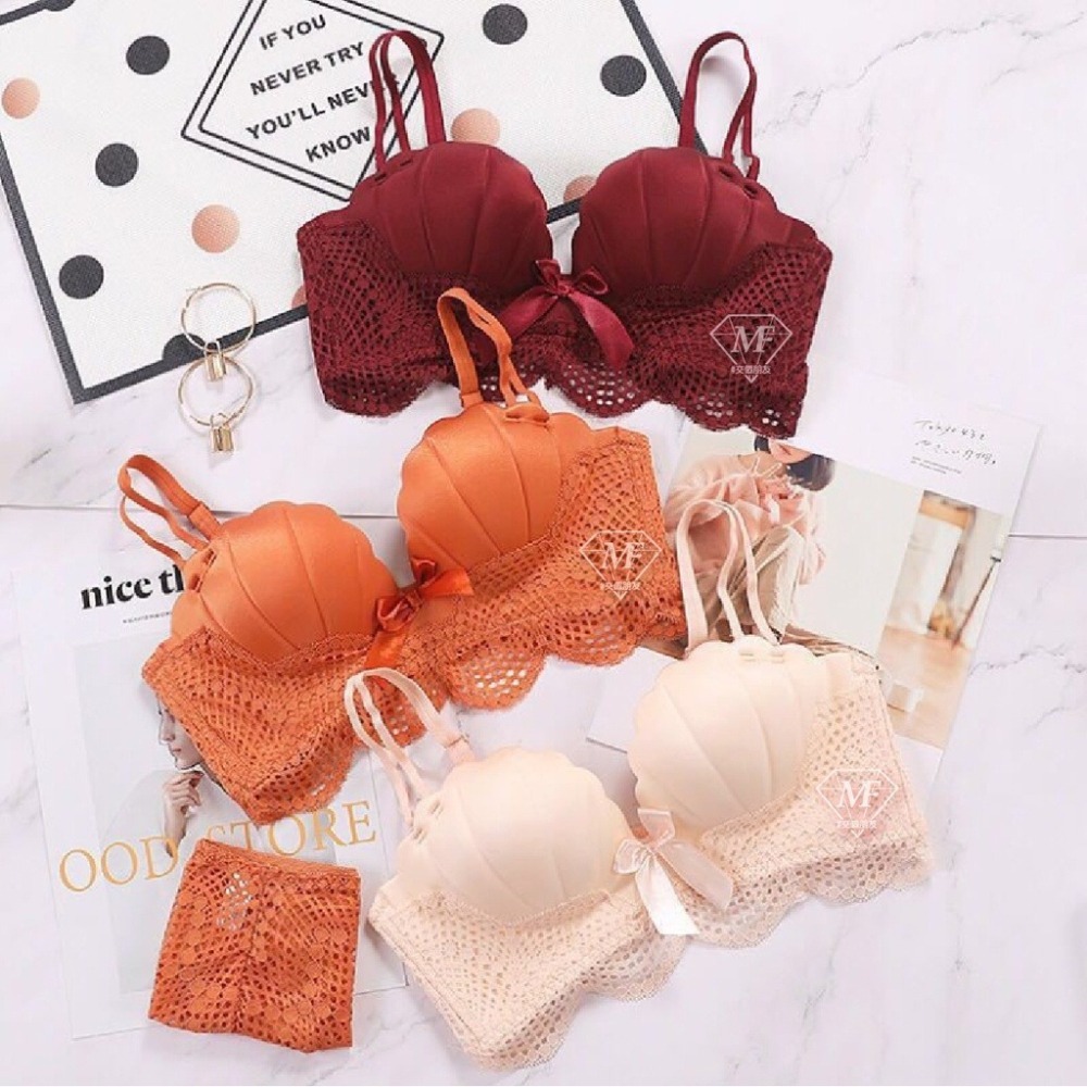 M.F 爆乳內衣 無鋼圈 手捧杯 集中 蕾絲貝殼內衣 性感內衣 手掌杯 顯胸 厚杯 內衣 台灣現貨 A0010-細節圖9