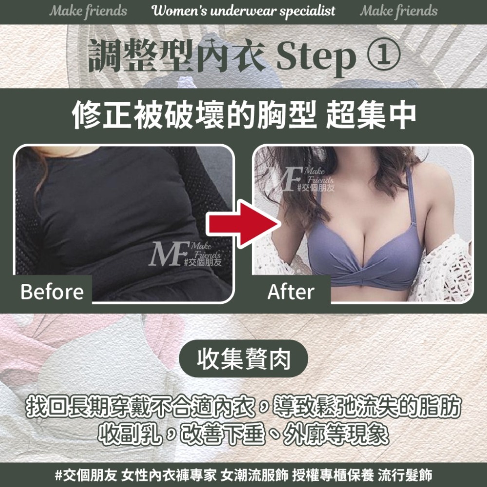 M.F 調整型內衣 無鋼圈內衣 女生內衣 流行內衣 內衣女 快速出貨 無痕 美背 一穿爆乳 不空杯 按摩內杯 A0060-細節圖2