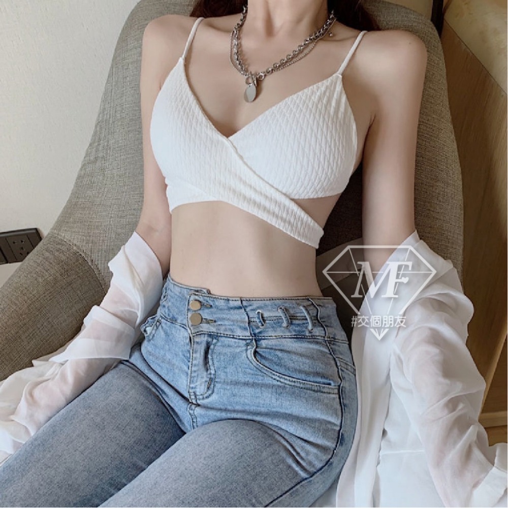 M.F 性感美背 小可愛 女生背心 女學生內衣 台灣賣家 交叉美背 細肩帶 夏季 薄款 現貨 背心 A0057-細節圖5