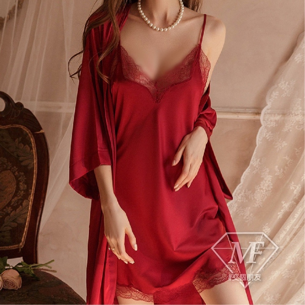 M.F 冰絲睡衣 蕾絲睡衣 性感睡衣 吊帶睡裙 涼感睡衣 深V 美背 親膚 舒適 台灣現貨 台灣賣家 出貨快 ND002-細節圖7