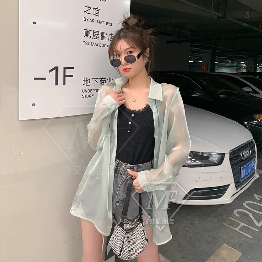 免運 M.F 現貨 珠光雪紡衣 加大款 雪紡衣 防曬衣 空調衫 外搭衣 上衣女 流行女裝 夏裝 快速出貨 C0052-細節圖2