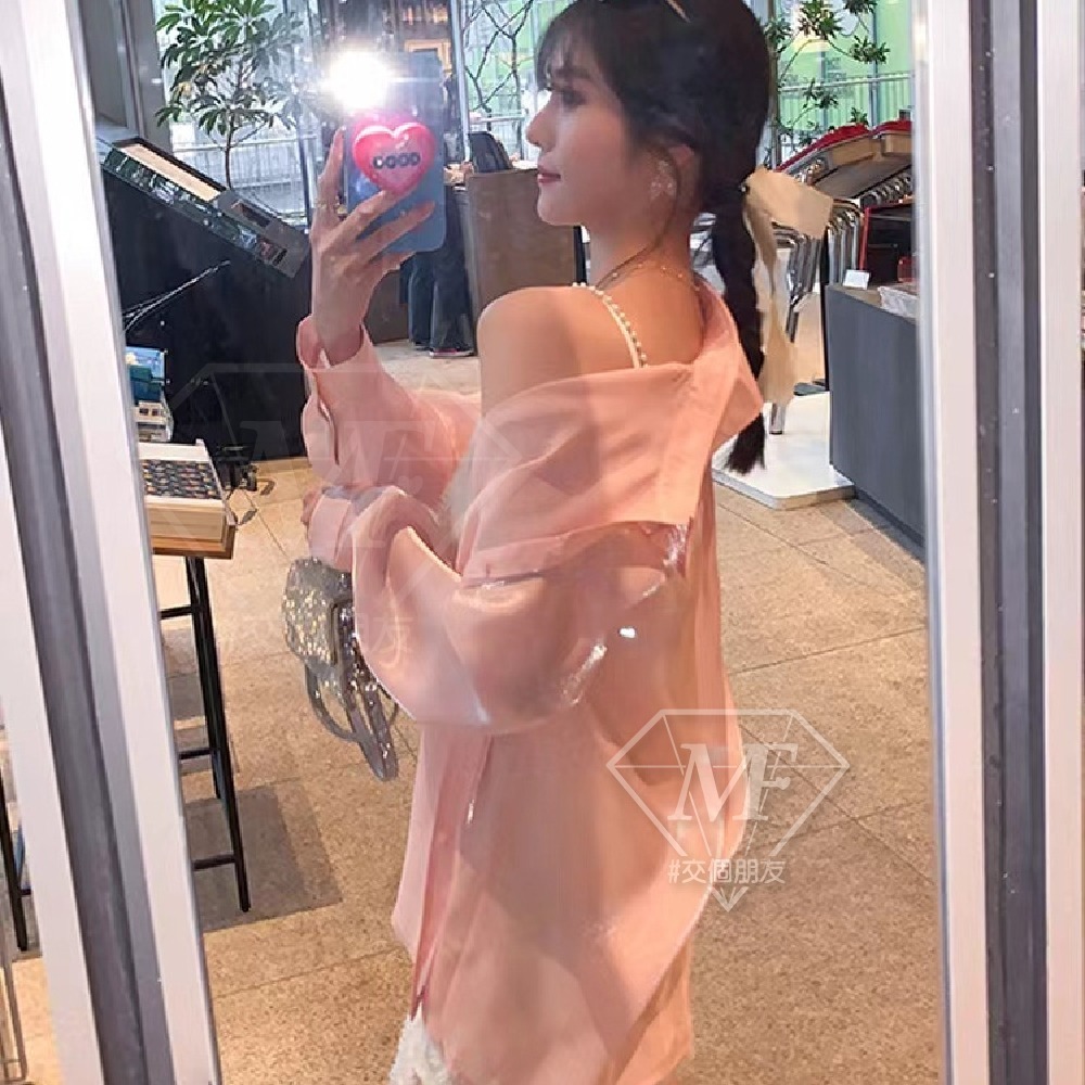 免運 M.F 現貨 珠光雪紡衣 加大款 雪紡衣 防曬衣 空調衫 外搭衣 上衣女 流行女裝 夏裝 快速出貨 C0052-細節圖3