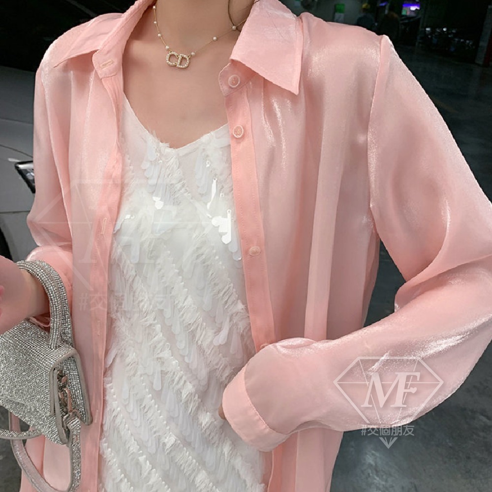 免運 M.F 現貨 珠光雪紡衣 加大款 雪紡衣 防曬衣 空調衫 外搭衣 上衣女 流行女裝 夏裝 快速出貨 C0052-細節圖7