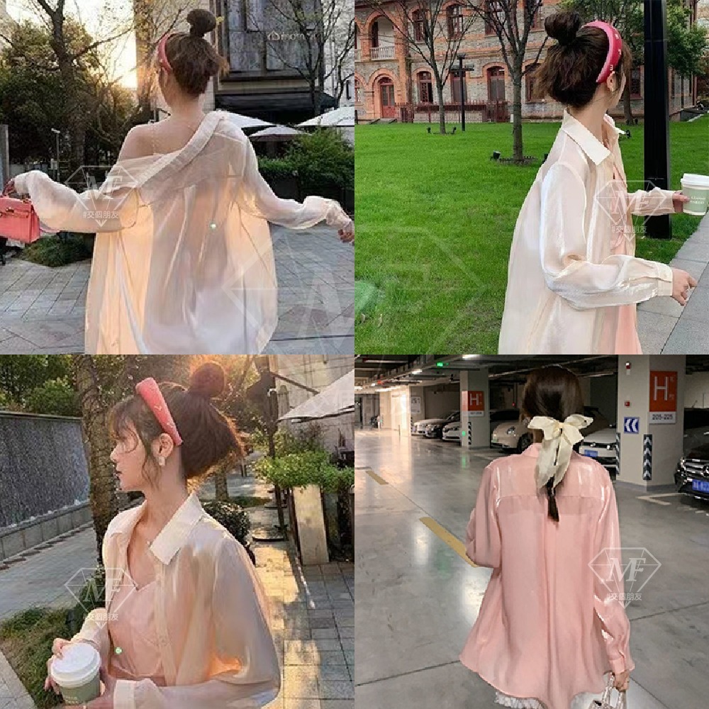 免運 M.F 現貨 珠光雪紡衣 加大款 雪紡衣 防曬衣 空調衫 外搭衣 上衣女 流行女裝 夏裝 快速出貨 C0052-細節圖8