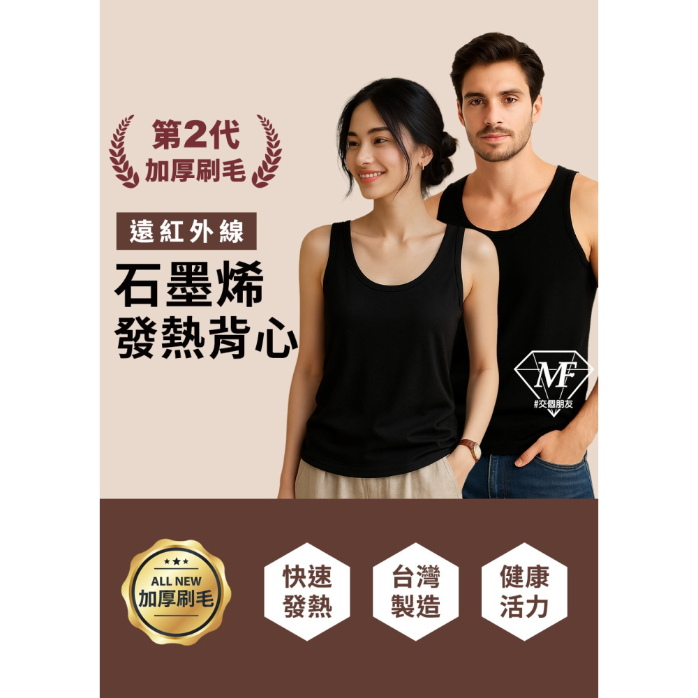 M.F 台灣製 石墨烯 發熱衣 二代新款 加厚 輕刷毛 台灣賣家 現貨快出 石墨烯發熱衣 圓領 內搭衣 衛生衣 內衣保暖-細節圖3