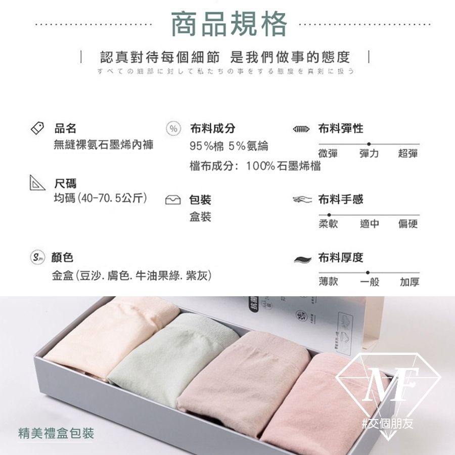 M.F 石墨烯內褲 抗菌 蜂巢底檔 四件組 盒裝 內褲 提臀 女生 台灣賣家 高彈性 透氣 快速出貨 親膚 B0041-細節圖4