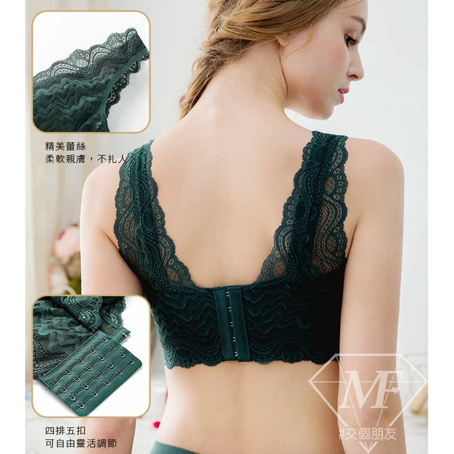 M.F 大罩杯 D E罩杯 蕾絲內衣大尺碼內衣 U型美背 四排五釦 柔軟蕾絲不刺膚 大胸顯小 四色A0022-DE-細節圖7
