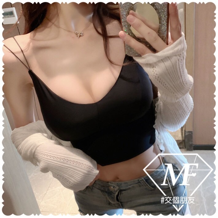 M.F 冰絲涼感 短版 長版 雙細肩帶 附胸墊 無鋼圈 背心 台灣現貨 小可愛 性感 內穿外穿 吊帶背心 A0014-細節圖4