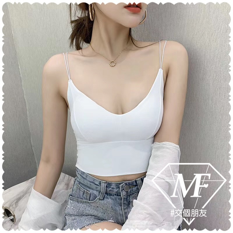 M.F 冰絲涼感 短版 長版 雙細肩帶 附胸墊 無鋼圈 背心 台灣現貨 小可愛 性感 內穿外穿 吊帶背心 A0014-細節圖8