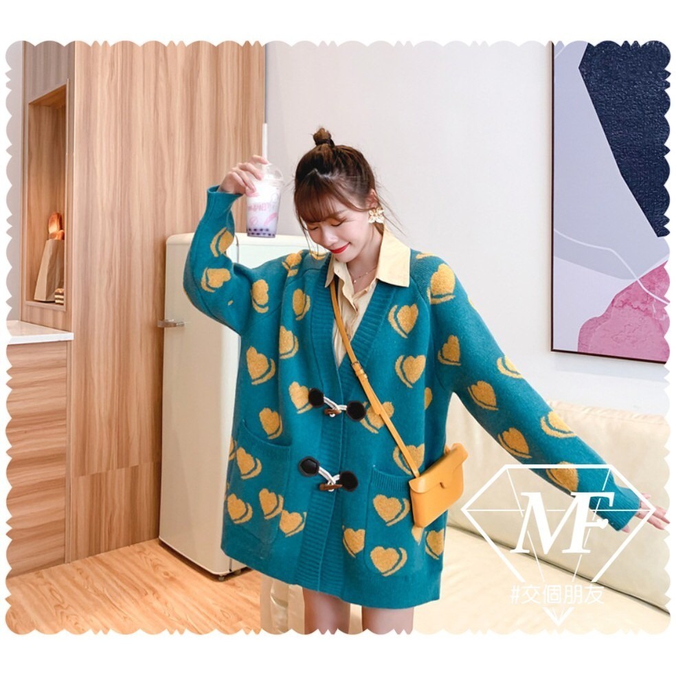 台灣現貨 韓版 愛心針織外套 包心紗外套 針織開衫外套 長袖毛線外套 針織外套 長袖針織外套 M.F C0024-細節圖3